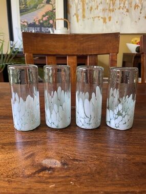 4 Tequila Handblown recycled tequila shot glasses Made in Mexico White Confetti